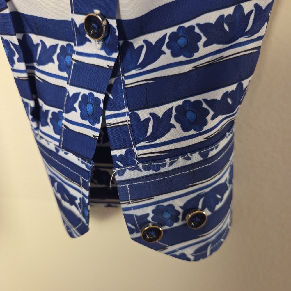 PREMIERE Men Shirt XXL 2XL Long Sleeve Button Down Blue White Tile Baroque NWT - Picture 5 of 9